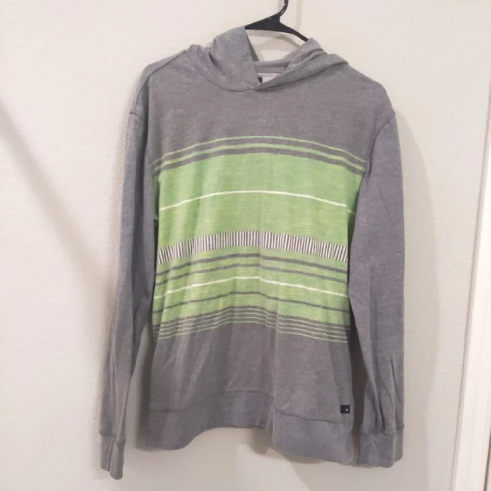 Quiksilver Striped Hoodie Sweatshirt Grey Green Mens Size L Surf Skate Gorpcore